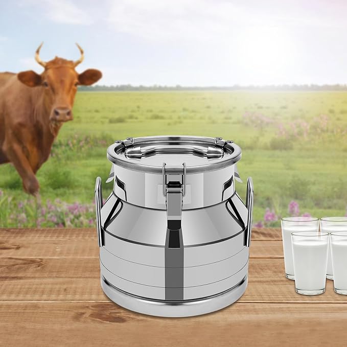 Stainless Steel Milk Can 12L/3.17Gal Metal Airtight Canister Food Storage Container with Lid &amp Clamps Bean Rice Cereal Storage Bucket for Kitchen Restaurant W12.6*H11.8in