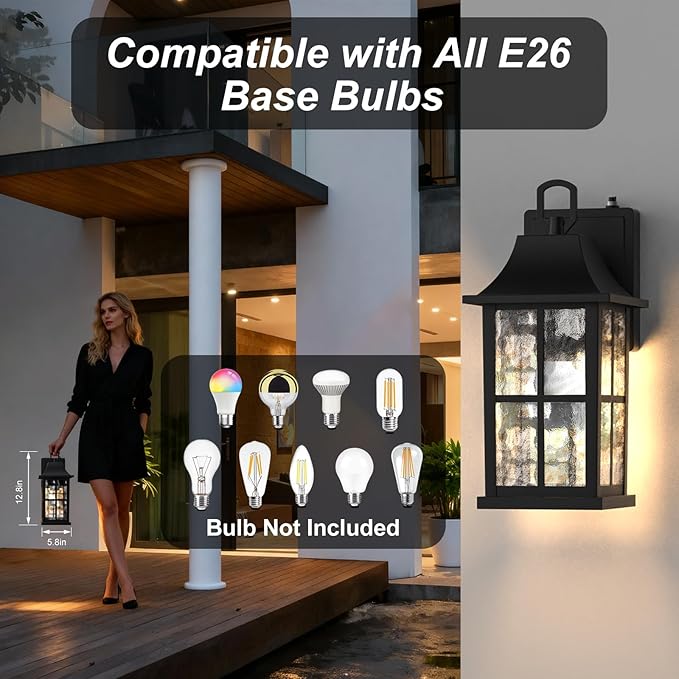 Modern Outdoor Light Fixture 2 Pack Aluminium Dusk to Dawn Outdoor Lighting Exterior Wall Sconce Waterproof Porch Light Outside Light for House Garage Patio Black