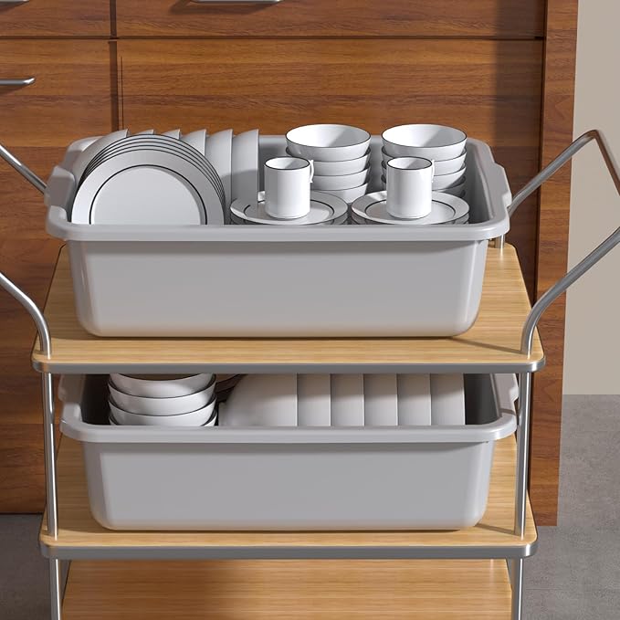 Obstnny 22 L Grey Plastic Utility Bus Tubs 6 Packs Commercial Dish Tubs Restaurant