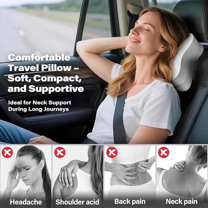 SAHEYER Memory Foam Camping Pillow Travel Pillows for Sleeping Cervical Neck Support Camping Gear Accessories - Small Pillow Travel Essentials for Sleep Backpack Hammock 11.81x9.84x3.94 in Gray
