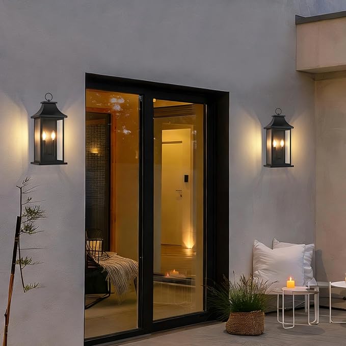 Large Outdoor Wall Lights Outdoor Lighting Exterior Lighting Fixtures Wall Mount Wall Sconce Light Outdoor Lanterns for Porch Black 22 2-Light 2-Pack