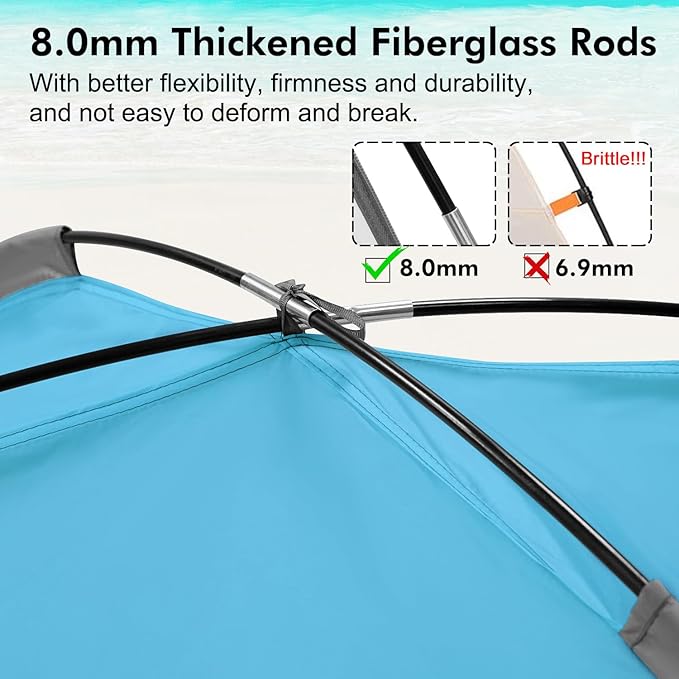 WhiteFang Beach Tent Anti-UV Portable Sun Shade Shelter for 3/4/6/8 Person Extendable Floor with 3 Ventilating Mesh Windows Plus Carrying Bag Stakes and Guy Lines