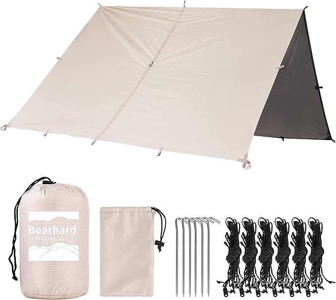 Bearhard Waterproof Camping Tarp Lightweight Hammock Rain Fly UV Protection and PU 3000mm Waterproof Backpacking Tarp Tent Footprint or Shelter Kit for Hiking and Outdoor Adventure