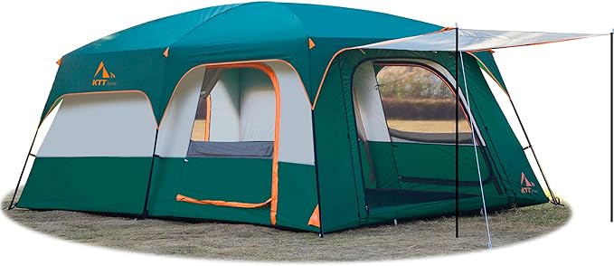 KTT Extra Large Tent 8-10-12 PersonFamily Cabin Tents2 Rooms3 Doors and 3 Windows with MeshStraight WallWaterproofDouble LayerBig Tents for OutdoorPicnicCampingFamily Gathering