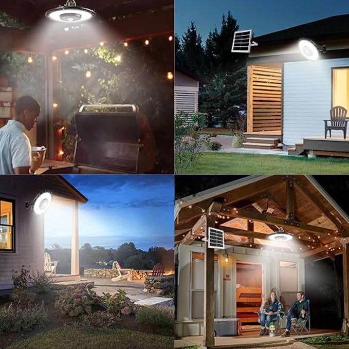 Auzev Shed Lights Solar Powered Indoor Outdoor 3000LM Pendant Light with Switch Remote Timer 3 CCT IP65 Waterproof for Barn Gazebo Garage Shop Interior Home Daytime Available
