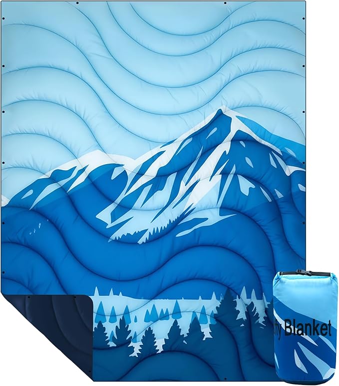 Camping Blanket Waterproof Packable Down Alternative Puffy Printed Camp Blankets Ultra Warm Lightweight Hammock Top Quilt Outdoor Blanket for Travel Picnic Stadium Hiking Party Cold Weather 55x78.8