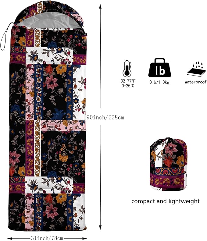 Sleeping Bags for Adults and Kids3D Printing Camping Sleeping Bag for Girls Boys Lightweight Waterproof Cold/Warm 3-SeasonOutdoor Travel with Compression Bags