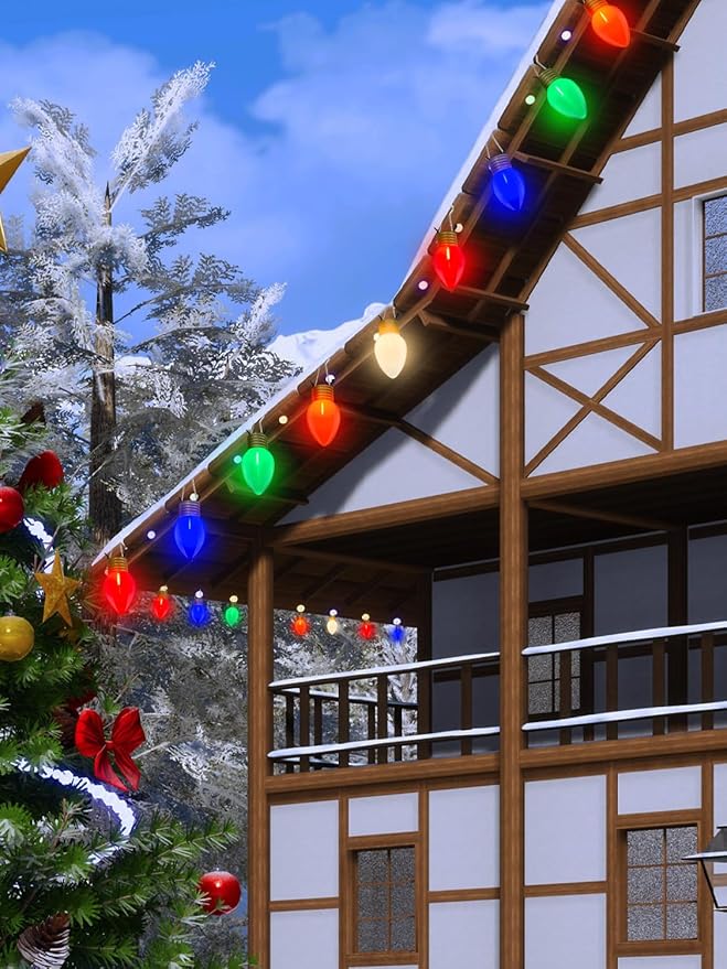 SUNSGNE Jumbo Christmas Lights 16FT Large Christmas Lights with 10 Count 5'' LED Giant Multicolor Bulbs C7 Big Bulb Vintage Christmas Light for Holiday Home Tree Roof Yard Garden Decor Green Wire