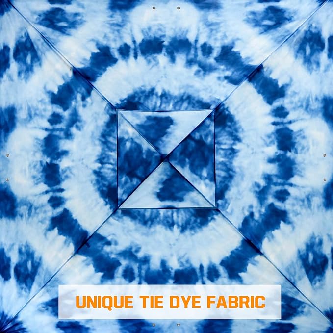 EAGLE PEAK Pop Up Canopy Tent with Wheeled Carry Bag 8 Stakes 4 Ropes 4 Weight Bags Easy Set Up Tent Canopy 10x10 ft 100sqft of Shade Tie Dye Blue