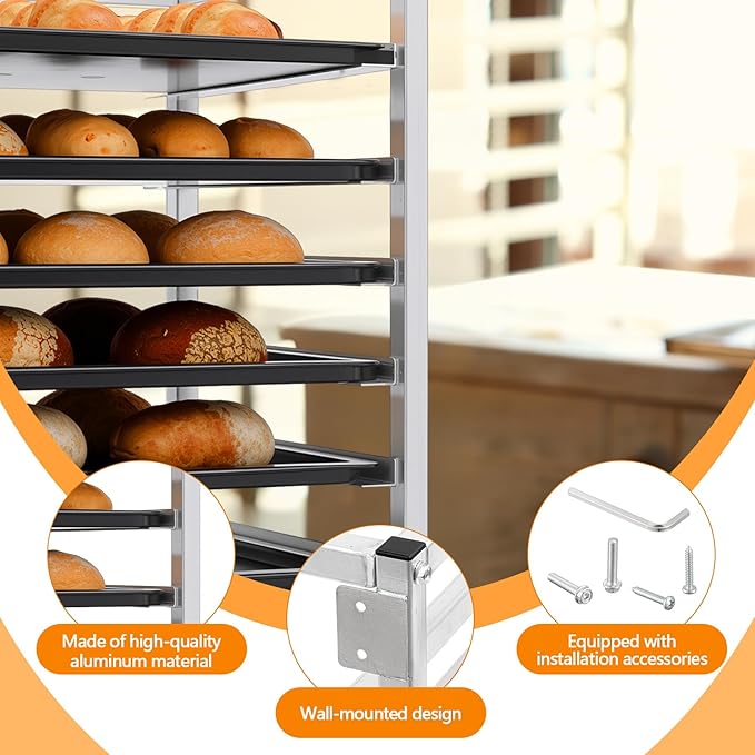Zonon 6 Tier Wall Mounted Sheet Bun Pan Rack 28 x 18 x 21 Aluminum Baking Tray Racks Holds 6 Full-size Sheet Pans for Bakeries Restaurants Catering Kitchens