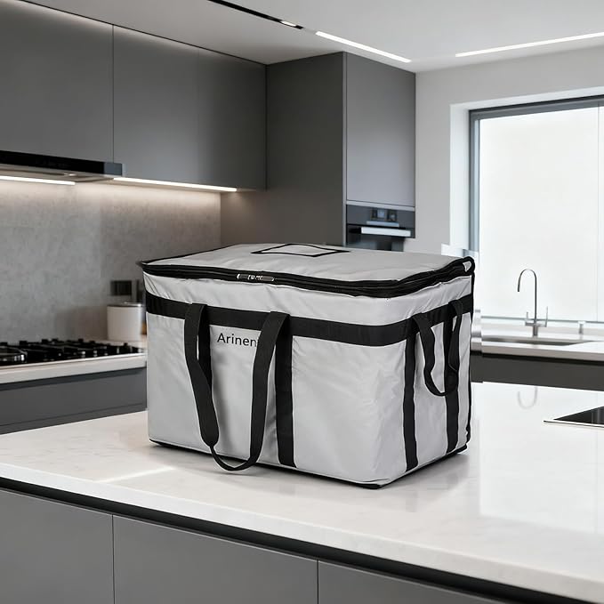 Food Delivery Insulated Bag Insulated Cold Meal Bag Built-in Base Plate For Hot and Cold Food Takeout Commercial Catering Transportation - 23 * 14 * 15 inches (NO Partitioned Grey)
