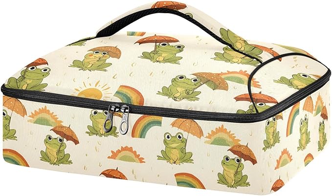 Casserole Carrier Adorable Frog Holding UmbrellasInsulated Casserole Carrier for Hot or Cold Food Thermal Lunch Tote for Potluck Parties Picnic Beach Fits 9 x 13 Inches Baking Dish