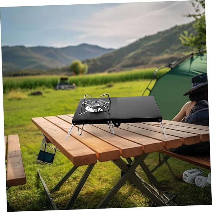 POPETPOP Folding Camping Table with Heat Shield Adjustable Aluminum Outdoor Grill Side Table for BBQ Lightweight Easy to Carry for Garden Patio and Use