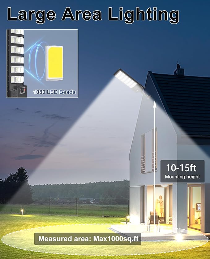 JAYNLT Solar Street Light 7000K Dusk to Dawn Solar Security Floodlight with Motion Sensor No Wiring Required Easy to Install Suitable for Outdoor Lighting in Parking Lots Yards Farms - 2 Pack