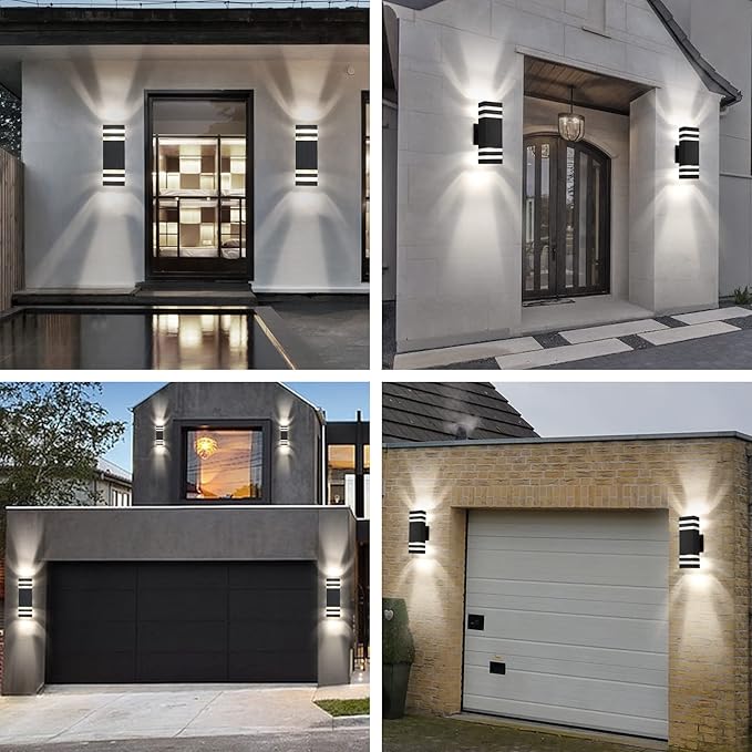 Outdoor Light FixtureModern Outdoor Wall LightBlack Exterior Wall SconceWaterproof Outside Porch Lights For HouseGarageInclude 2*7W Led Bulbs 12.8 Inches 2-Tier Front Porch Light 2 Packs