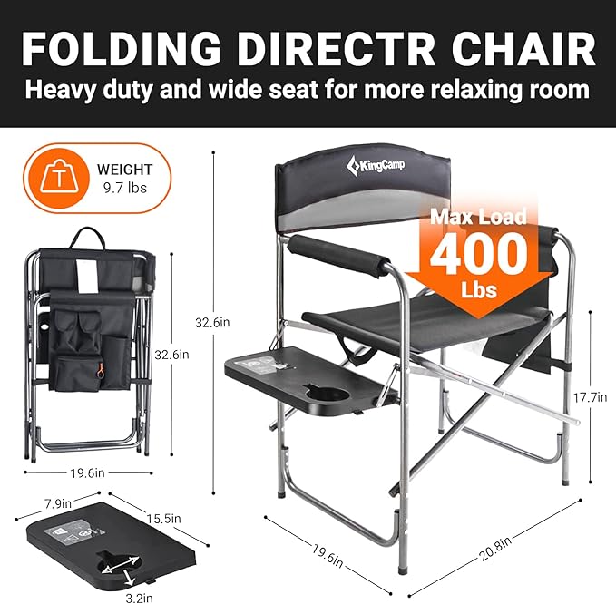 KingCamp 2-Pack Directors Camping Chair with Padded Folding Portable Seats Black