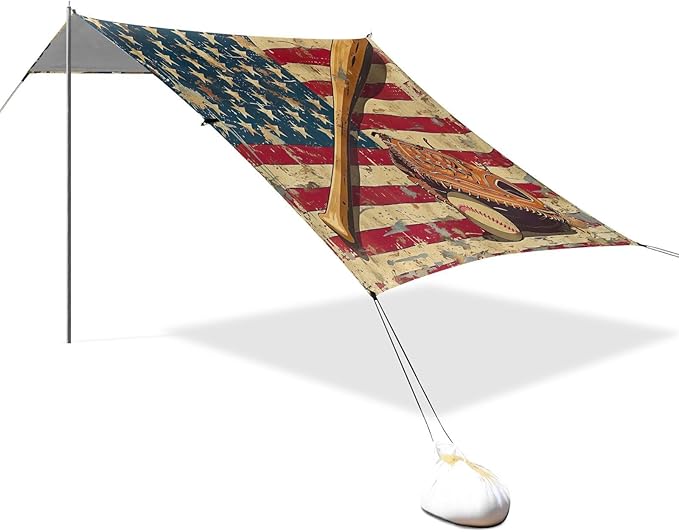 Vintage Baseball Pattern Beach Tent Sun Shelter 9.2' x 10.5' Beach Canopy with 4 Sandbags 4 Stability Poles Sand Shovels - Tent Canopy for Beach Camping Fishing Picnics