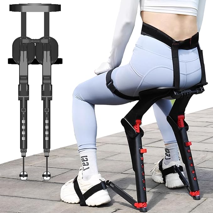 Generic Adjustable Chairless Wearable Invisible ChairInvisible Chair Wearable Exoskeleton Human Wearable Seat Camping Folding Stool Withstands 150kg Black