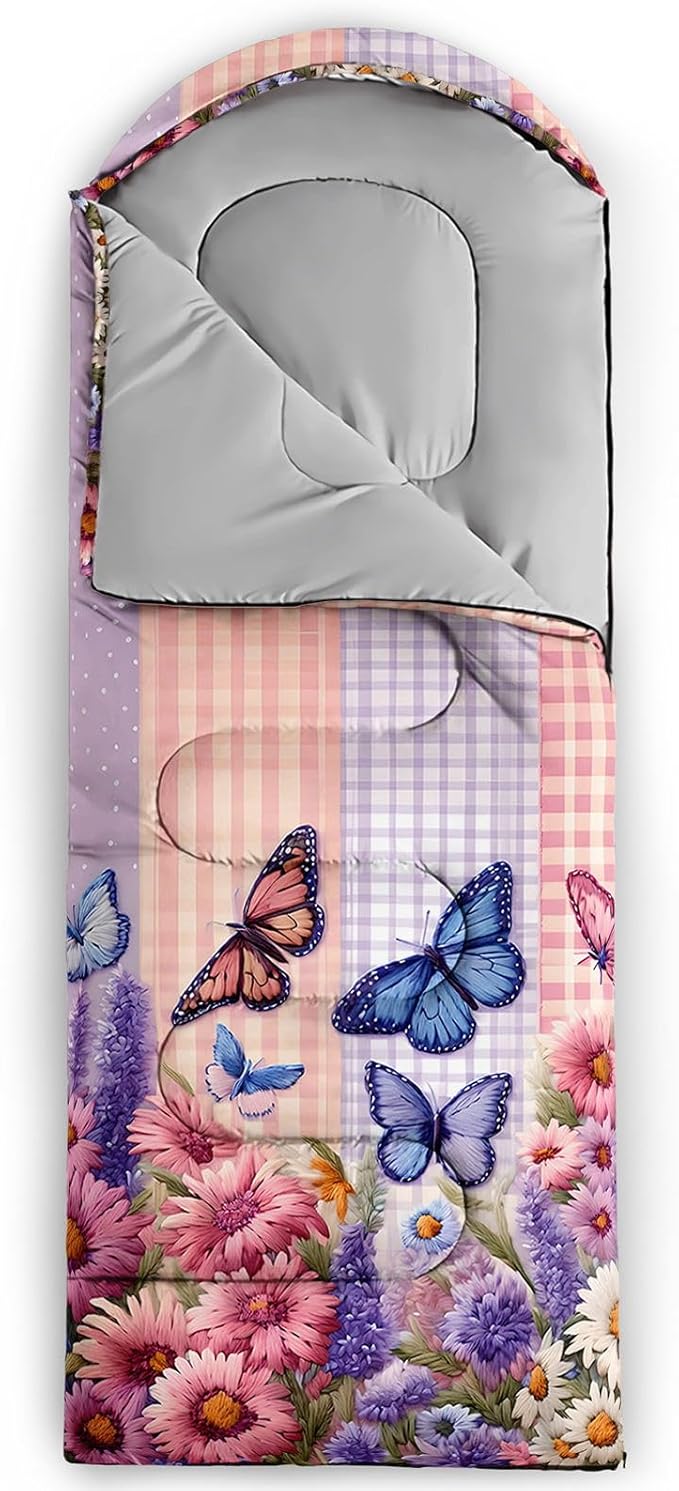 Kids Sleeping Bag for Boys GirlsCartoon Blue Unicorn Print-Lightweight Warm Portable Outdoor Indoor-Waterproof Cold Weather Resistant Sleeping Bag for Camping Hiking