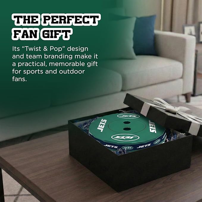 Sporticulture NFL New York Jets Telescoping Collapsible Stool 500lbs Max Weight Portable Adjustable Height Folding Camping Stool with Carry Strap Retractable Stadium Have A Seat Outdoor Sports Fan