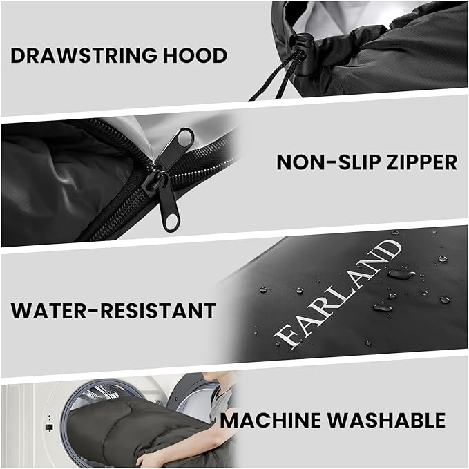 FARLAND Sleeping Bags 30℉ for Adults Teens Kids with Compression Sack Portable and Lightweight for 3-4 Season Camping HikingWaterproof Backpacking and Outdoors