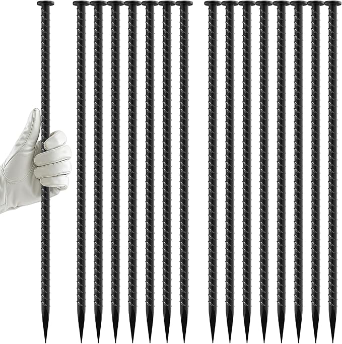 16 Inch Rebar Stakes - 1/2 Inch Diameter Galvanized Steel Ground Anchors Plant Support Metal Garden Stake Heavy Duty Anchoring Spikes for Speed Bump Parking Curb and Camping Tent (10 Pack)