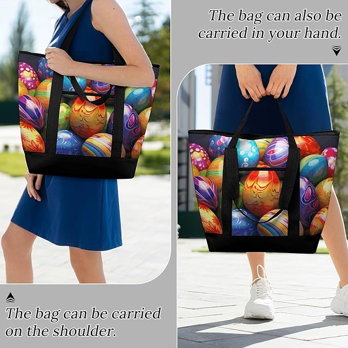 Insulated Shopping BagLarge Reusable Cooler Bags Easter Eggs Printed Foldable Shopping BagTravel Waterproof Shoulder Bag