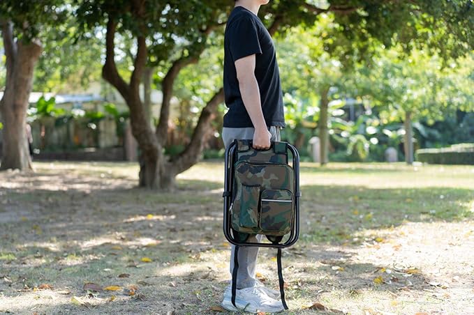 Backpack Cooler Chair Portable Fishing Chair Folding Seat 400 LBS Large Capacity Camouflage Bag Outdoor Gear Camping Stool for Travel Beach Hiking Picnic