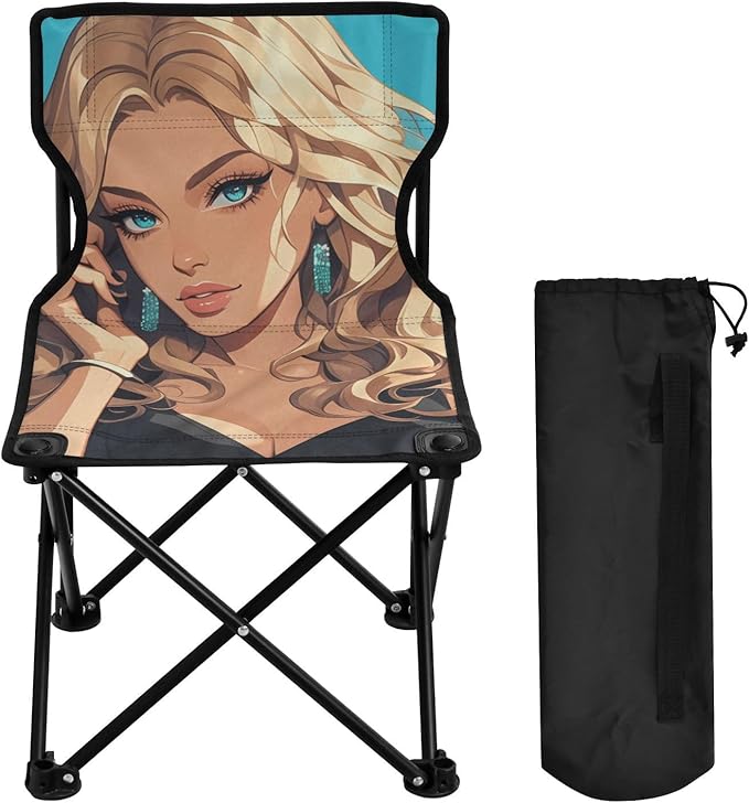 Cartoon Beautiful Woman Seductive Foldable Backpack Beach Chairs for Adults Ultra Lightweight Camping Chair Includes Carry Bag Hiking Chair for Fishing Outdoor