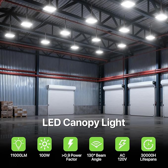 Glitgate LED Canopy Light with Motion Sensor: 100W/80W/60W Adjustable Outdoor Commercial Canopy Light IP65 Waterproof LED Ceiling Fixture for Gas Station Carport Parking Garage Warehouse