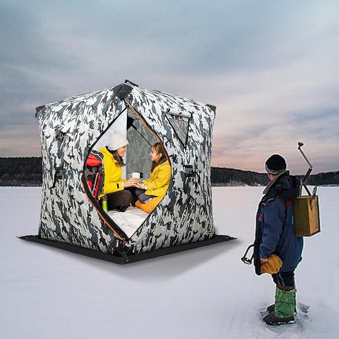 Portable Ice Fishing Tent 3 Person shelter Tent with Windproof Fabric StripsProtect Against Water/Cold Wind 35 Square Feet Insulated Ice Fishing Shelter Area for Ice Fishing