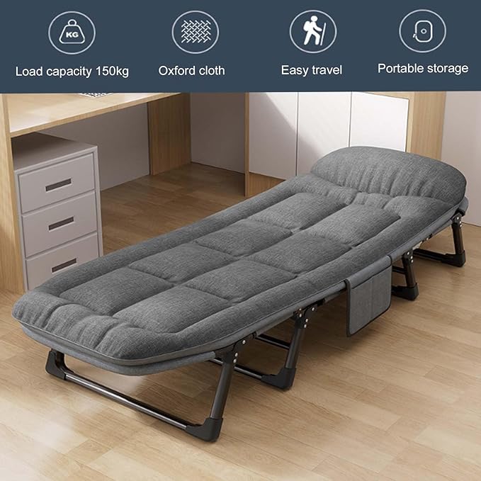 Portable Folding Adult BedCamping Cot Folding Camp Beds Heavy Duty Camping Bed with Mattress Height Adjustable Sleeping Cot Outdoor Travel Office Portable Camping Cot for Sleeping F
