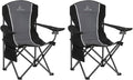 LET'S CAMP Oversized Outdoor Folding Camping Chair 2 Pack Heavy Duty Arm Chairs with Cup Holder and Storage Bag 350 LBS Weight Capacity Grey