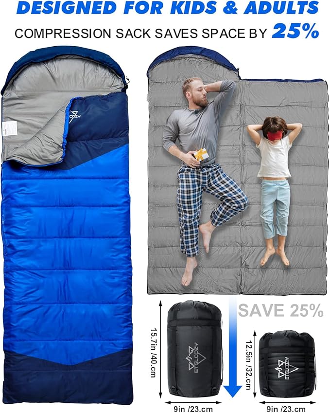 Lightweight 3-Season Sleeping Bag for Adults/Kids Camping Compact w/Compression Sack Waterproof Ripstop Portable for Backpacking Hiking Travel