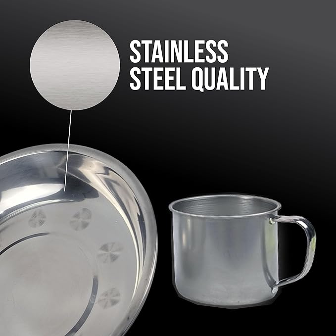 Stainless Steel Camping Mess Kit - Person's Complete Picnic &amp Camp Dish Set Includes Plate Bowl Cup &amp Utensils