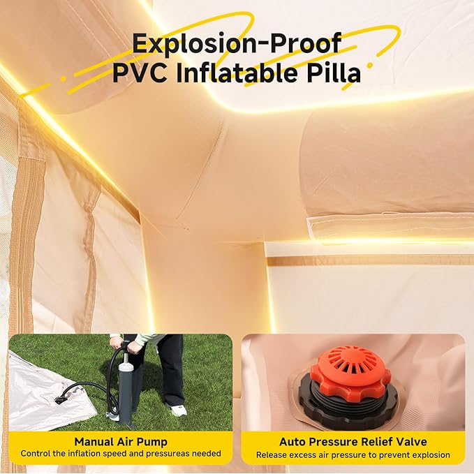 Inflatable Blow Up Tents for CampingWaterproof Oxford Hot Tent with Manual PumpSpacious Easy Setup Inflatable Camping Air Tent for Family Glamping