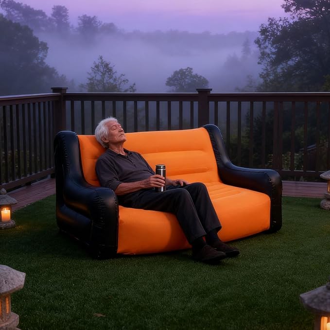 Inflatable Sofa Blow Up Couch 2 Seat Flocked PVC for Indoor Outdoor Use with Armrests Supports 150kg
