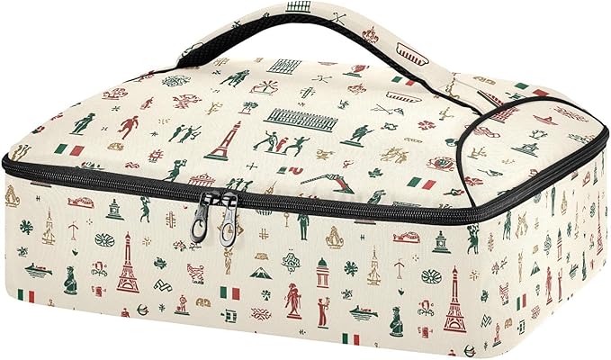 Casserole Carrier Red and Green Italian PatternInsulated Casserole Carrier for Hot or Cold Food Thermal Lunch Tote for Potluck Parties Picnic Beach Fits 9 x 13 Inches Baking Dish