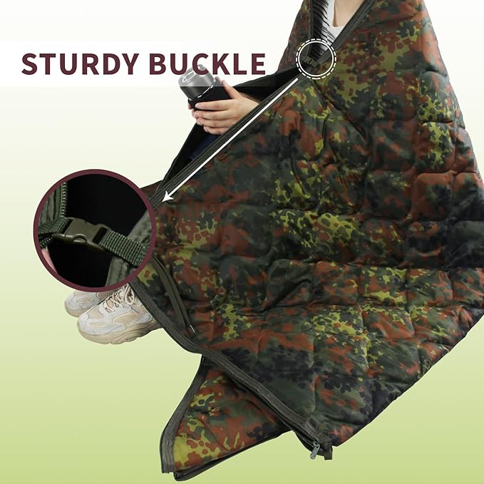 WINWAY Outdoor Down Camping Blanket Military Camping Sleeping Bag with ZipperPackable Waterproof Lightweight Poncho Liner for HikingTravel Stadium