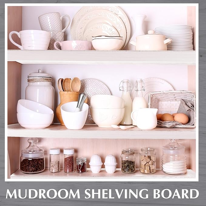 Hoolerry 3 Sets Wire Shelf Covers Wood Wire Rack Covers for Shelving Pantry Closet Removable Closet with 18 Grain Stickers for Pantry Home and Kitchen Organization(24 x 12 InchWhite)