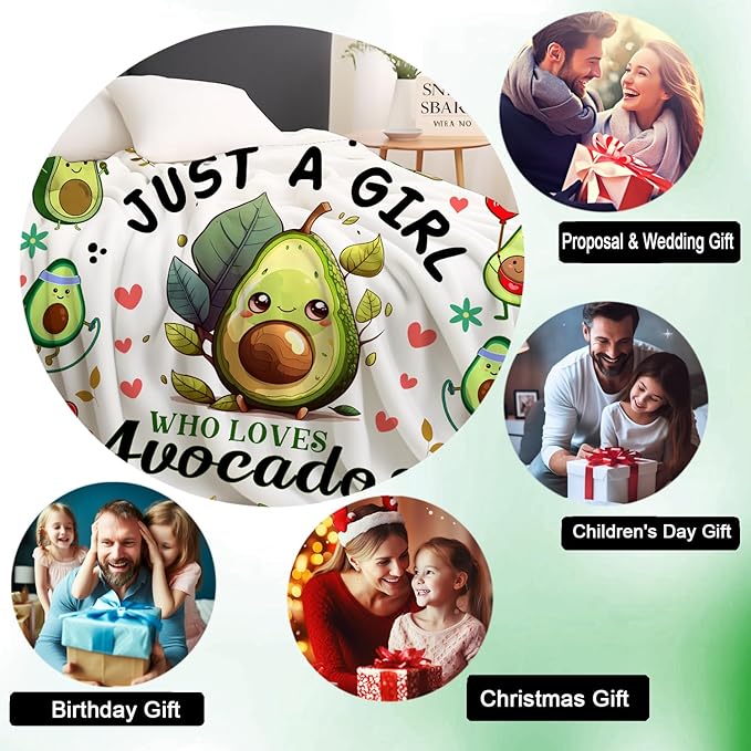 Cute Avocado Blanket Cartoon Avocados Throw Blankets Soft Fruit Avocado Plush Stuff Blankets Best Christmas Birthday Gifts for Girls Women Kids Adults 60x50