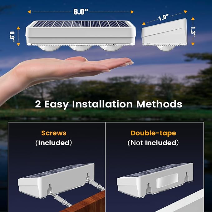 Solar Fence Lights Outdoor1300mAh 12packWarm/Natural/Cool WhiteIP65 WaterproofFence Lights Solar PoweredSolar Lighting for Deck Backyard Railing(White)