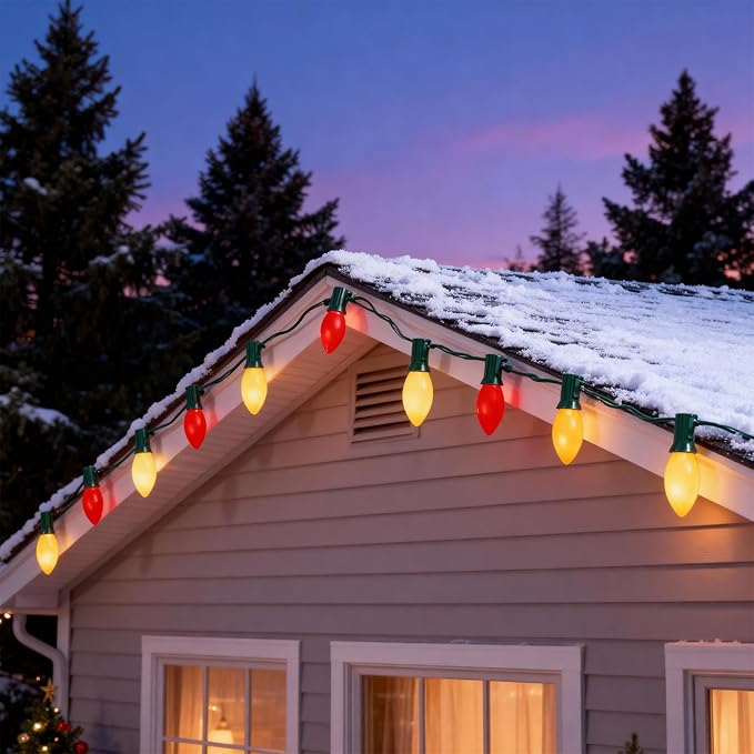 25FT Red and White LED Christmas LightsLED Christmas Lights with 26 C9 Red White Shatterproof Plastic BulbsConnectable Red White String Light for Tree Roofline Indoor Outdoor Decor