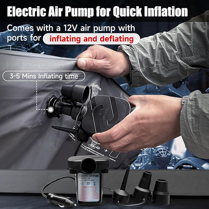Car Air Mattress Inflatable SUV Truck Car Camping Mattress for Back Seat Thickened Travel Car Bed Sleeping Pad with Car Air Pump 2 Pillows (Grey)