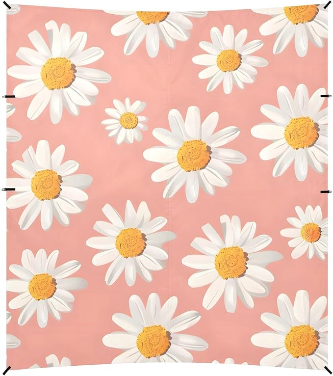 ALAZA Daisy Flower Pink Beach Tent Sun Shelter UPF50+ Protection Beach Shade Canopy w/ 4 Sandbags for Outdoor Camping Fishing Backyard Fun Picnic 10x9 ft