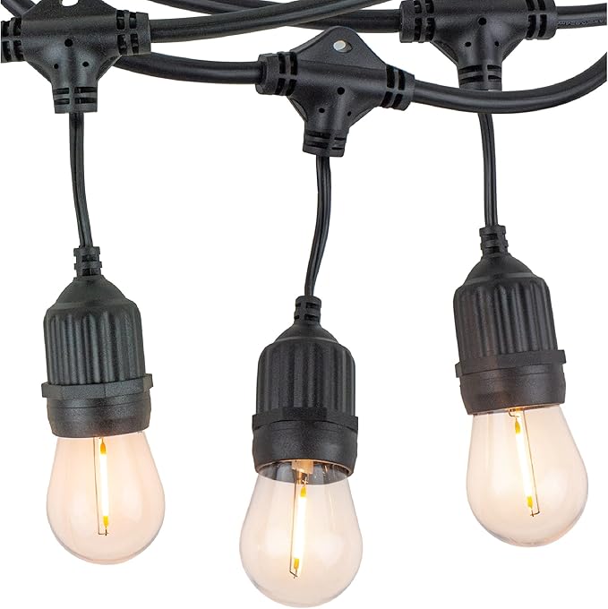 Aurio 48ft Waterproof Outdoor String Lights with Hanging Vintage LED Edison Bulbs - Commercial Grade Patio Lights for Cafe Ambiance - 36 in Light Spacing