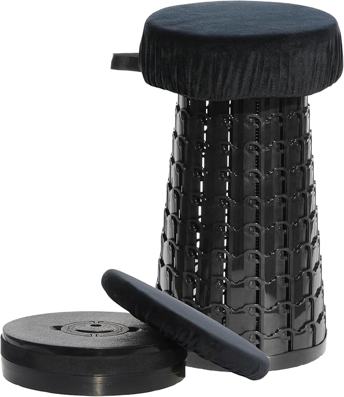 ALEVMOOM Upgraded 19.7 Collapsible Stool + 1.38 Thicker Cushion Portable Telescoping Stool Foldable for Adults 1000lbs Max Weight Heavy Duty Portable Chair for Outdoor Travel&ampCamping