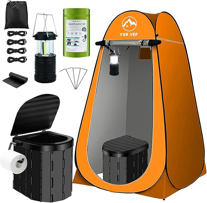Portable Toilet Kit Camping Toilet with Pop-Up Privacy Tent and Poo Gel Toilet Bags Washable Portable Outdoor Showers Changing Rooms