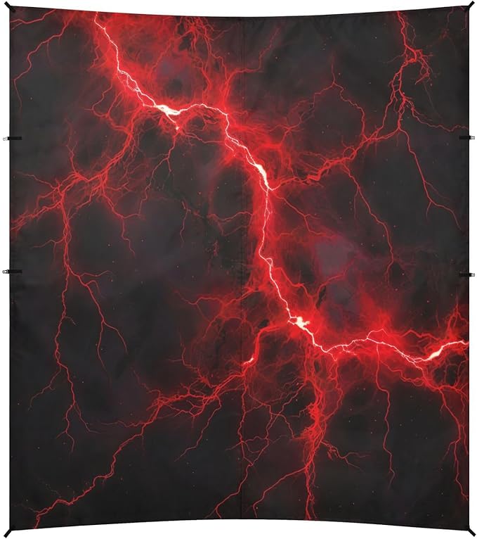 Red Lightning on Black Beach Tent Sun Shelter 9.2' x 10.5' Beach Canopy with 4 Sandbags 4 Stability Poles Sand Shovels - Tent Canopy for Beach Camping Fishing Picnics