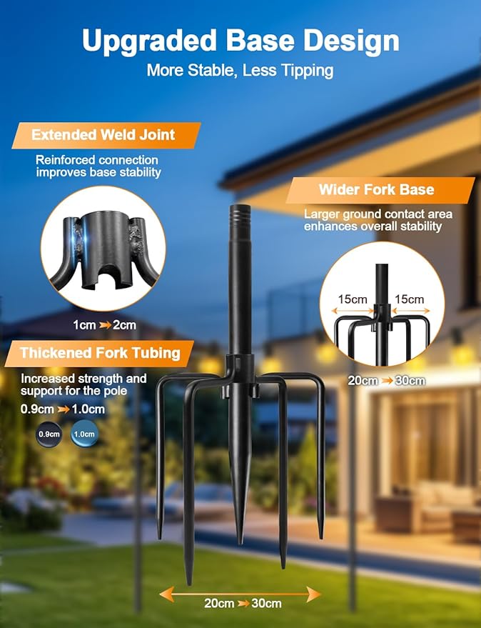 4 Pack String Light Poles for Outside Thickened Metal Christmas Lights Hanger Pole Outdoor with Fork Lighting Hanging Post Accessories for Patio Decor Garden Backyard Yard Outside Decorations